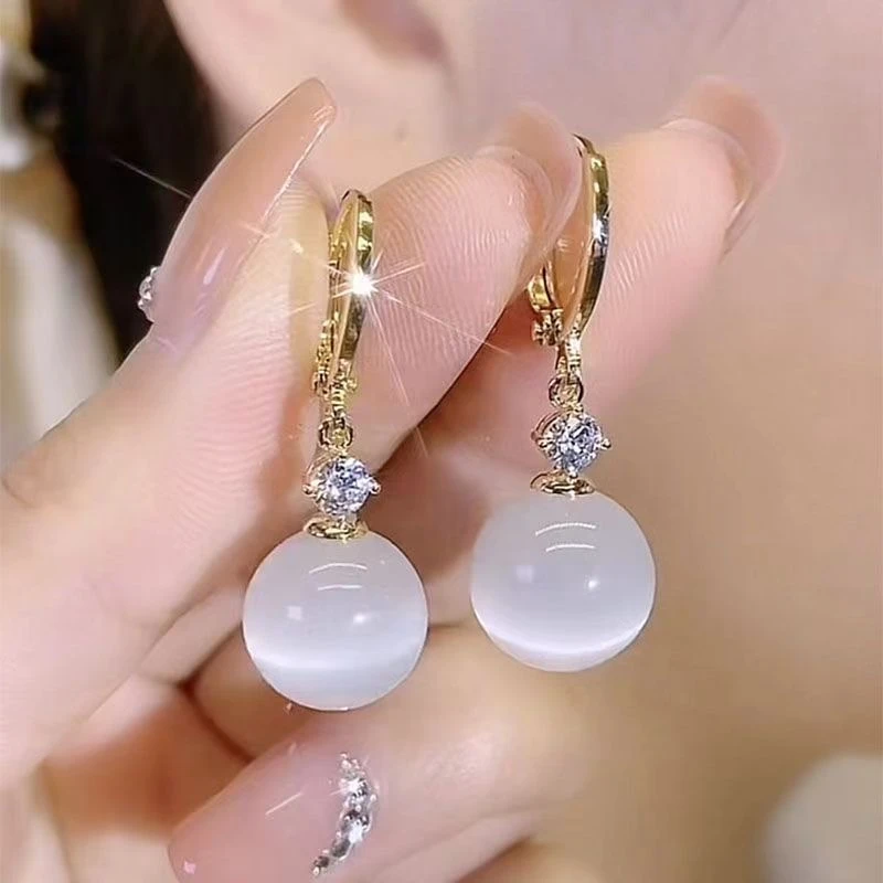 铜合金合成锆石耳饰  冰清玉洁耳扣小众气质优雅百搭风耳饰F-230