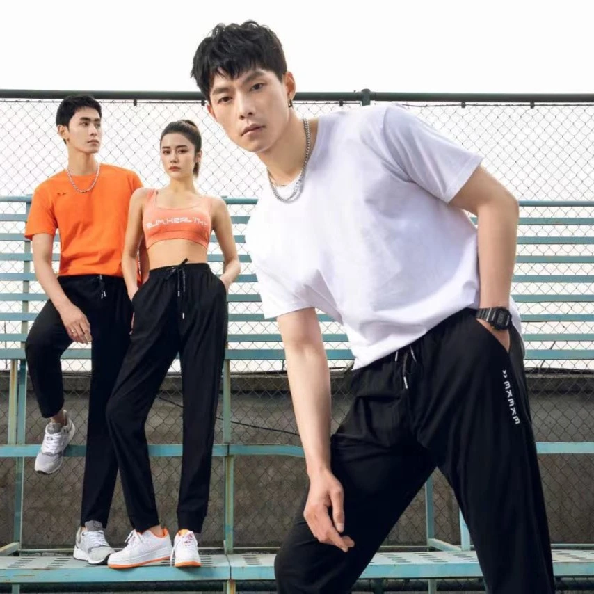 夏季冰丝速干裤高弹垂直感好运动休闲裤薄款休闲情侣户外宽松黑色