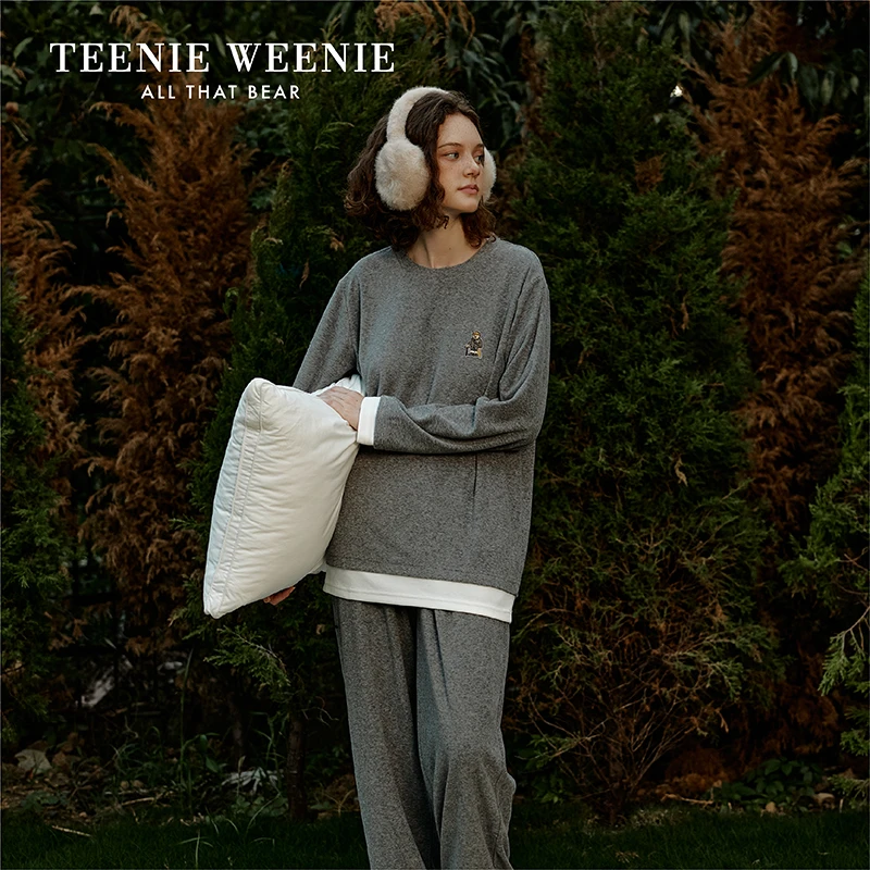 Teenie Weenie毛圈小熊小熊睡衣秋冬纯色长袖毛圈家居服套装