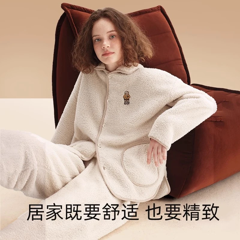 Teenie Weenie【NX】小熊泰迪绒睡衣女士家居服加绒套装