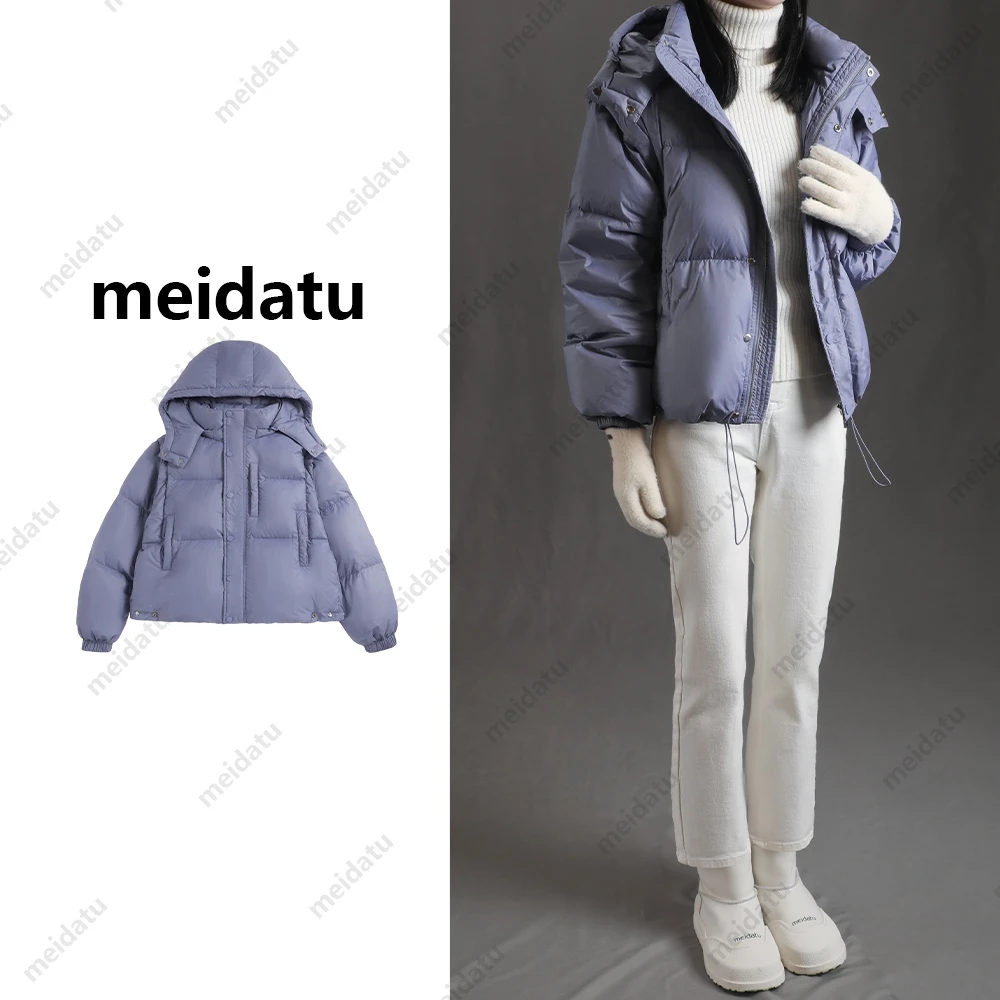 【改版款】（ad735）设计感短款可拆卸袖连帽羽绒服