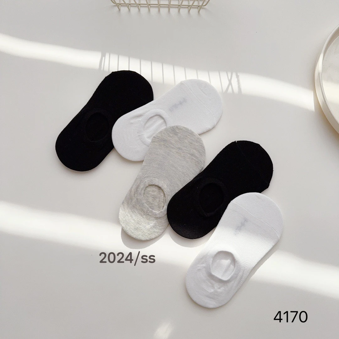 儿童袜子2024夏季新款薄款网眼隐形袜黑白灰纯色百搭不掉跟船袜
