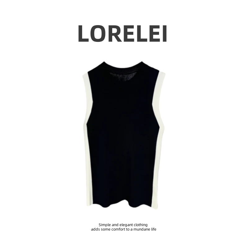 LORELEI【风的季节】2024SS新款百搭轻奢气质冰丝亚麻混纺撞色背心