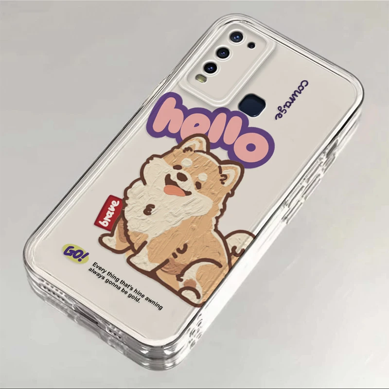 vivoy50hello歪头小狗手机壳卡通英文柯基可爱女全包防摔软壳硅胶