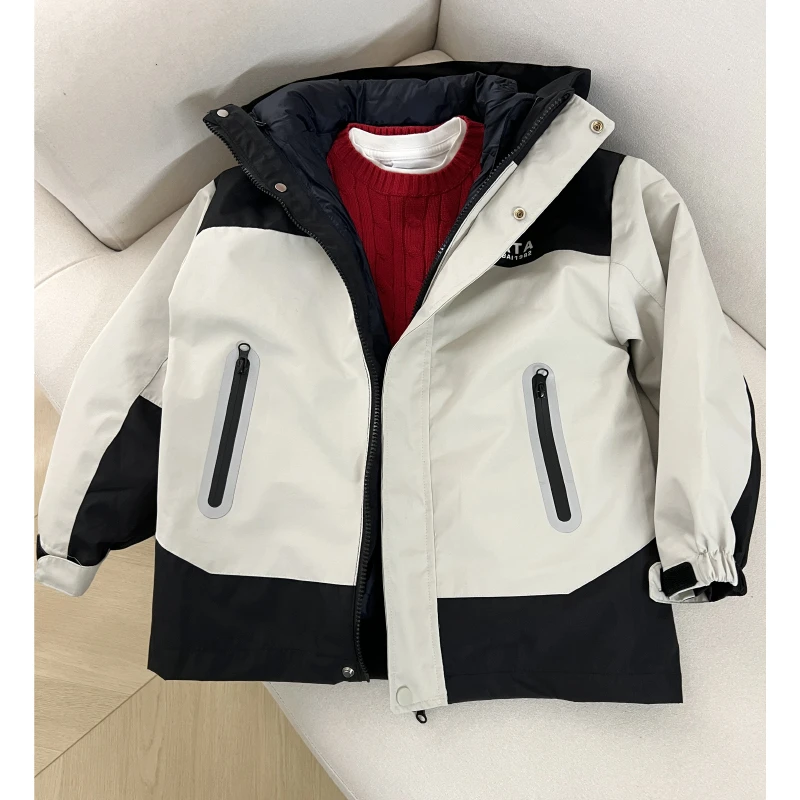 儿童男童户外防水防风保暖棉服外套拼色冲锋衣