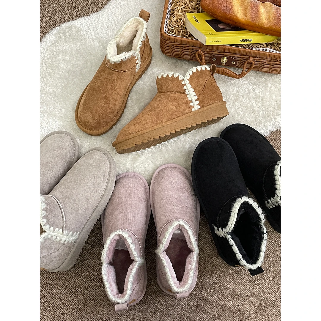 雪地靴女2024年新款女鞋冬季皮毛一体加绒棉鞋加厚保暖东北面包鞋