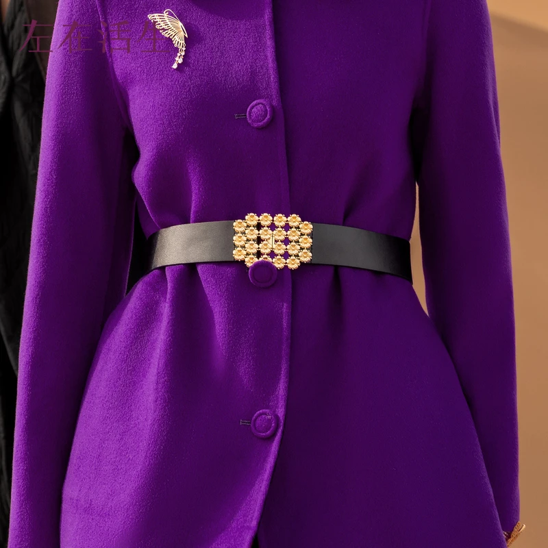 生活在左铜镀24K金腰带五瓣梅牛皮百皮带腰链女2934180/2934181