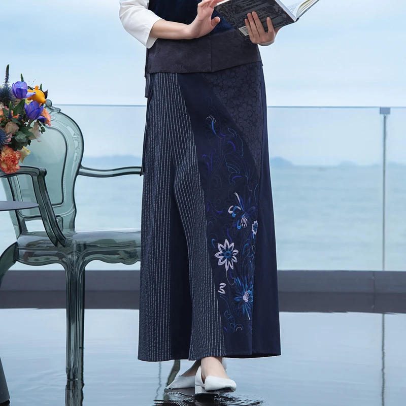 生活在左2024春夏新品100%棉复古提花宽松显瘦裤子女1942032新款。