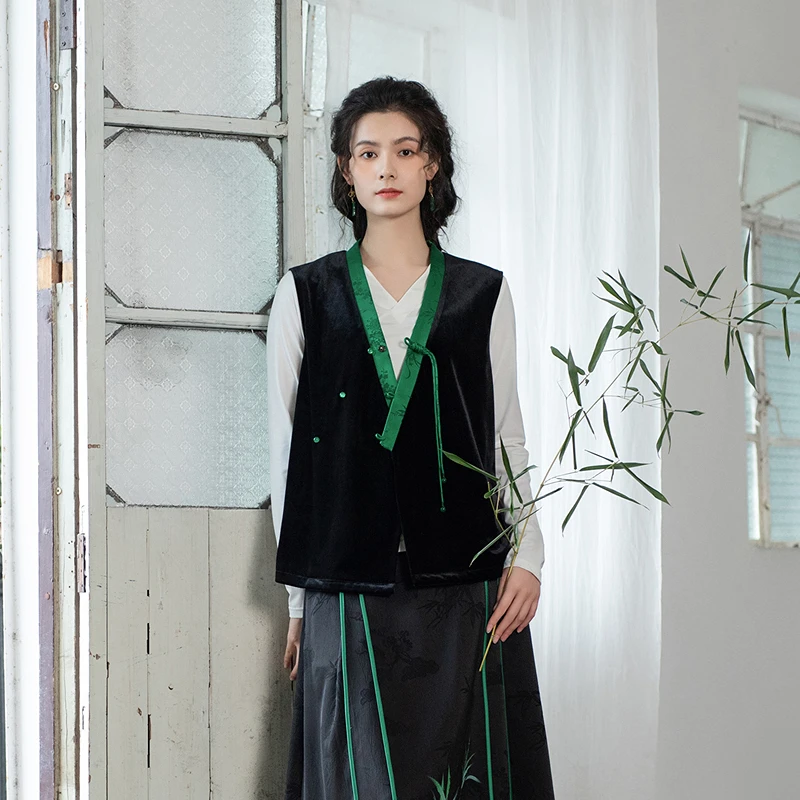 生活在左2024秋冬新品清雅提花传统国风气质马夹女1944208