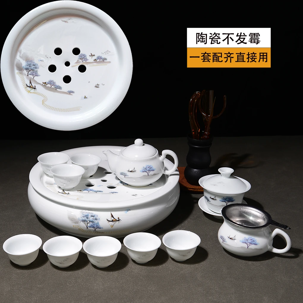 潮汕功夫茶具套装储水式整套陶瓷家用新中式泡茶器圆形茶台一整套