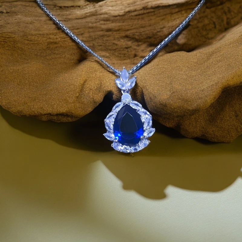 313-皇家蓝色-蓝宝石-精工合金培育吊坠