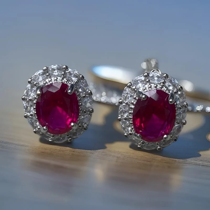 543-鸽血红色-红宝石-精工合金培育耳钉