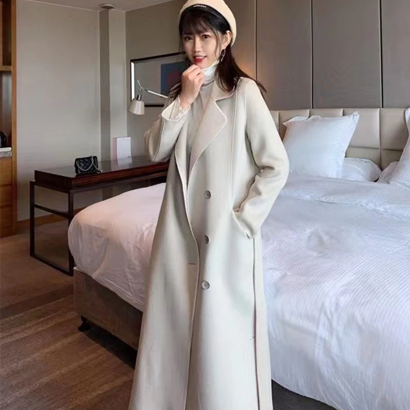 高端显瘦显气质风衣外套秋冬风双面羊毛大衣时尚显高长款纯色ol