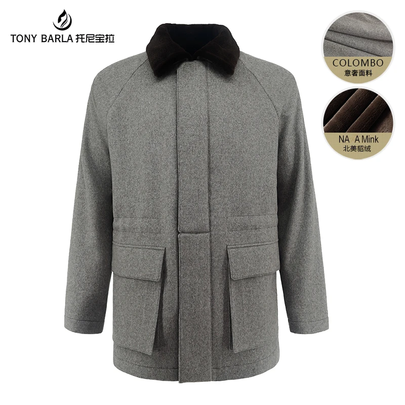 紫标哥伦布品牌面料夹克精选北美水貂绒翻领山羊绒尼克服外套TF79