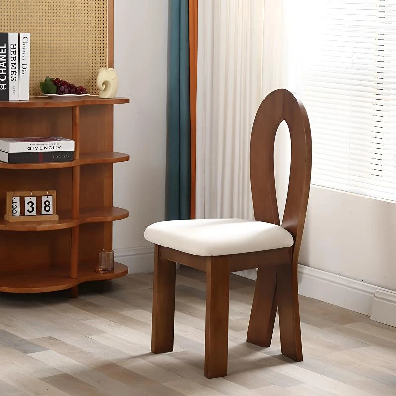 中古风人鱼椅实木餐桌椅单椅诧寂风靠背设计师法式复古餐椅椅子