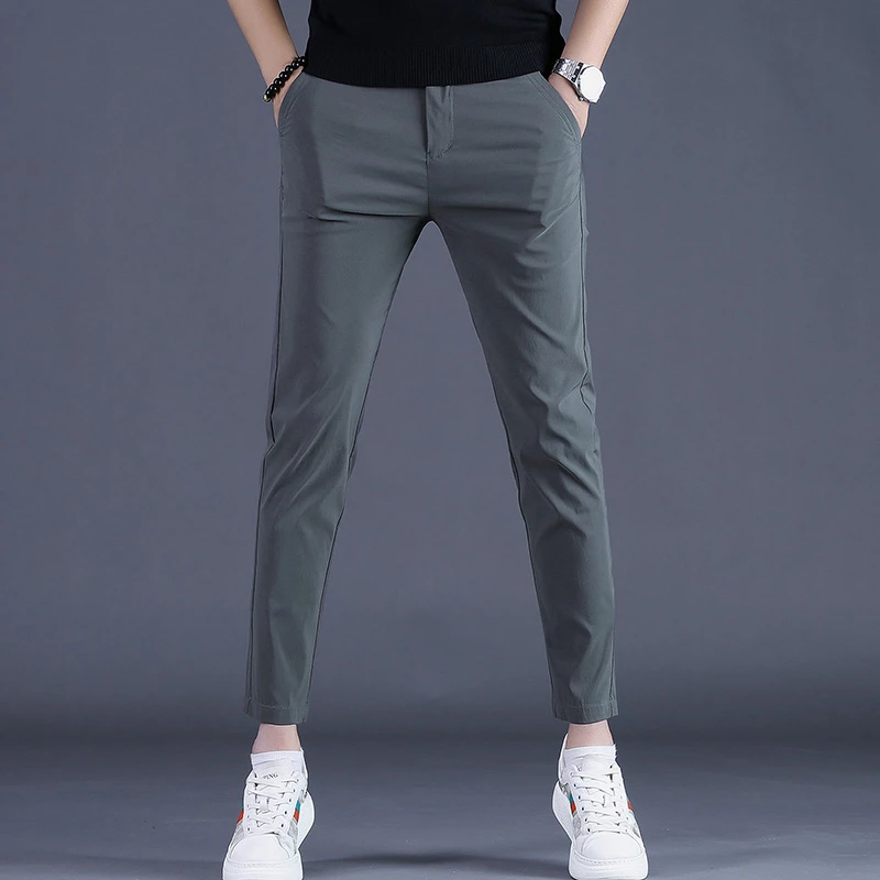 夏季薄款轻奢冰爽透气九分西裤男士商务冰丝休闲裤9分裤潮流灰色