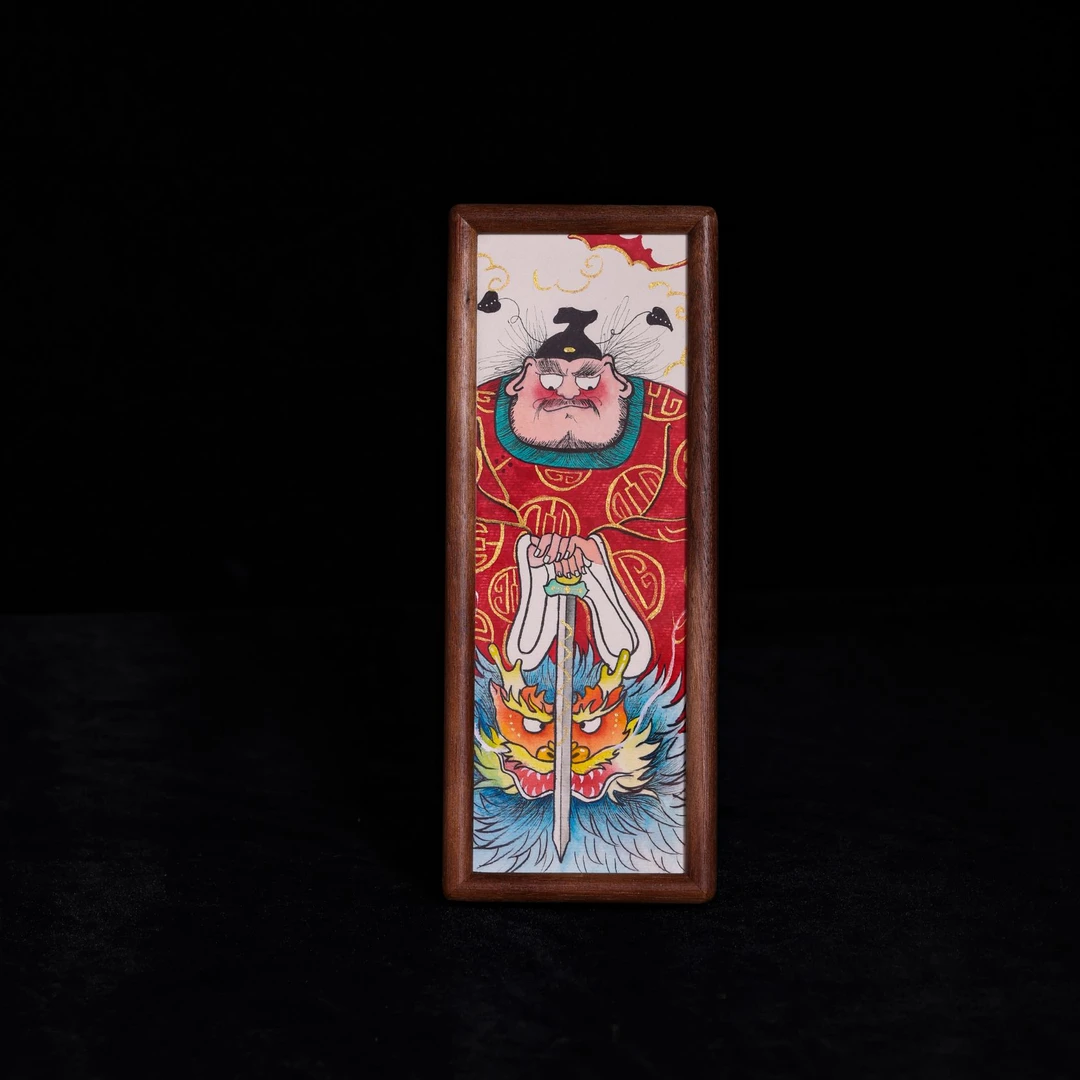 《钟馗》（剑）竖长条实木手写手绘书法摆件
