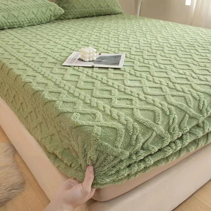 纯色冬季加厚塔肤绒床笠床单防尘防滑床垫保护套可拆洗奶绒全包围