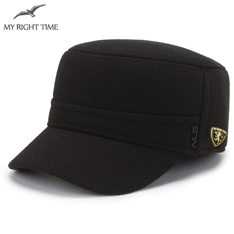 帽子男款秋冬季毛呢平顶帽男中老年加厚保暖帽冬天新款护耳鸭舌帽