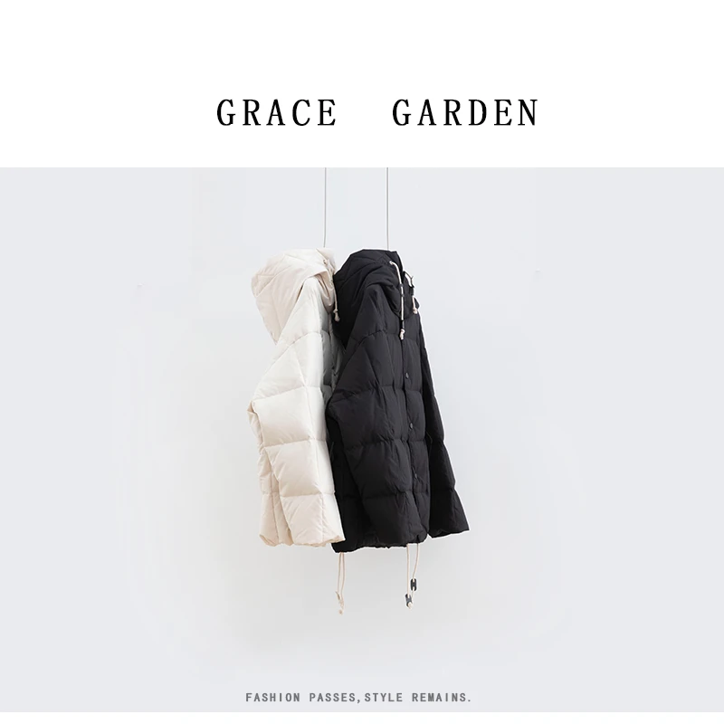 GRACE GARDEN【A41】鸡蛋羽绒！连帽抽绳纯色短款羽绒服YRF4I2524