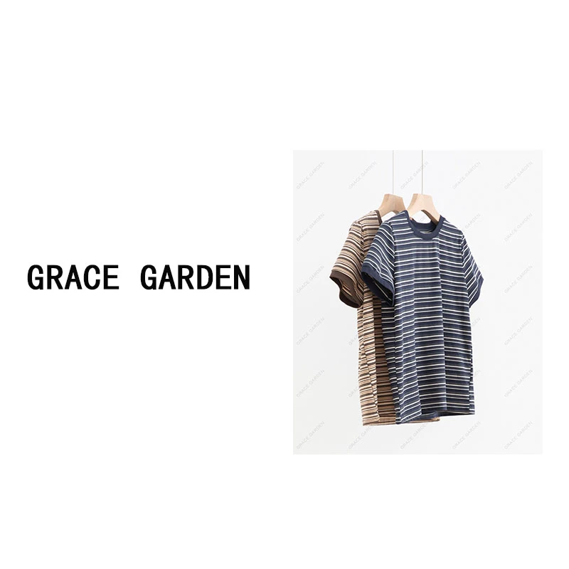 GRACE GARDEN【笑脸条纹！】笑脸撞色小条纹短袖T恤NT4E2416