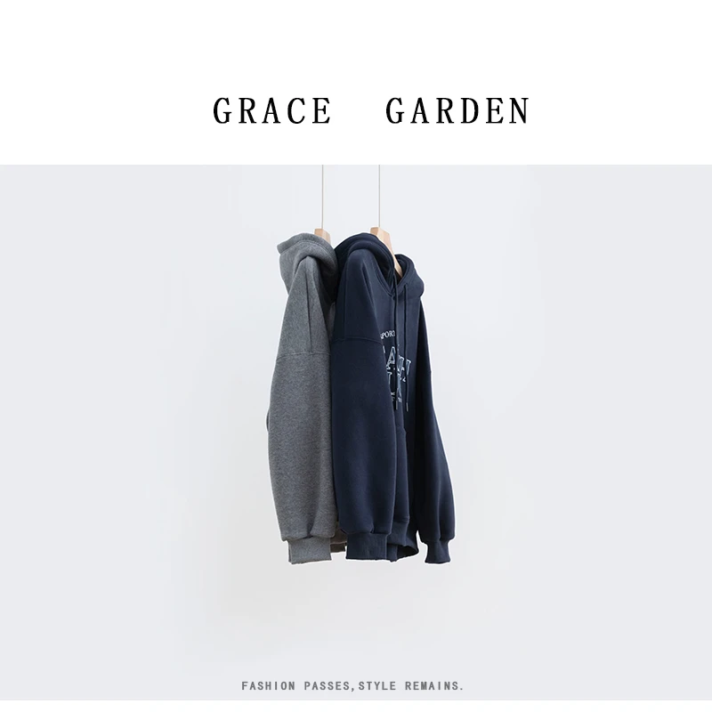 GRACE GARDEN【美式卫衣！】连帽抽绳字母印花大口袋卫衣NT4K0902