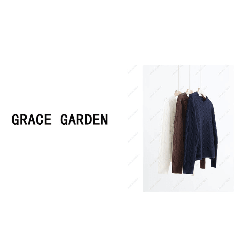 GRACE GARDEN【自制！拉夫绞花！】370g+圆领长袖套头针织衫ZZS3J2457