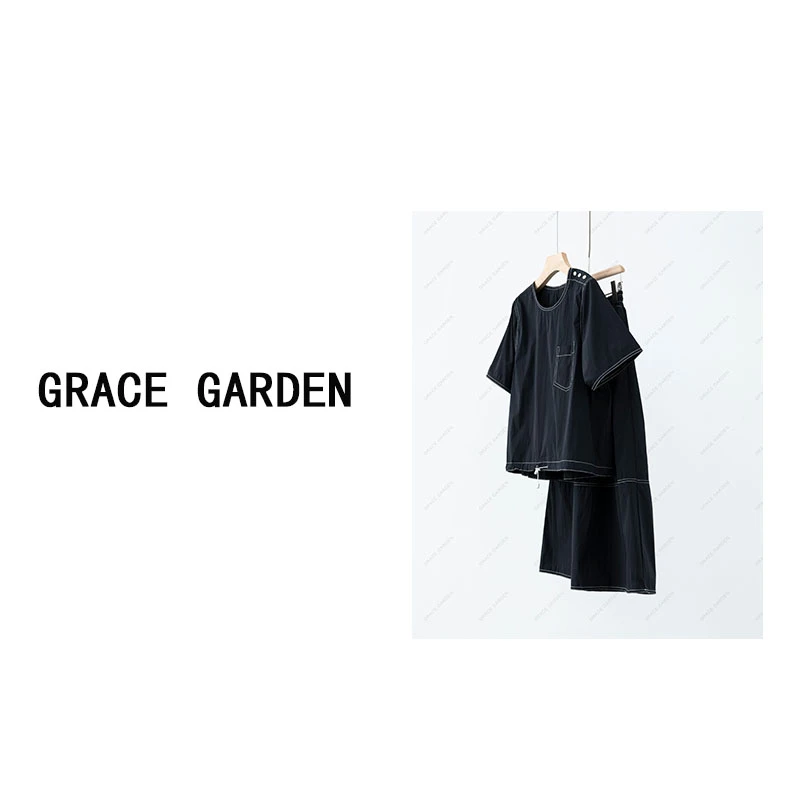 GRACE GARDEN【255号】私服套装！圆领下摆抽绳短袖半裙套装NT4D1831