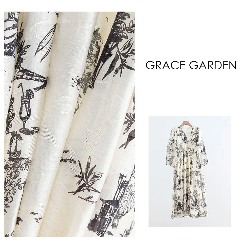 GRACE GARDEN【水墨裙！】V领山水画松紧收腰设计连衣裙DR3F0856