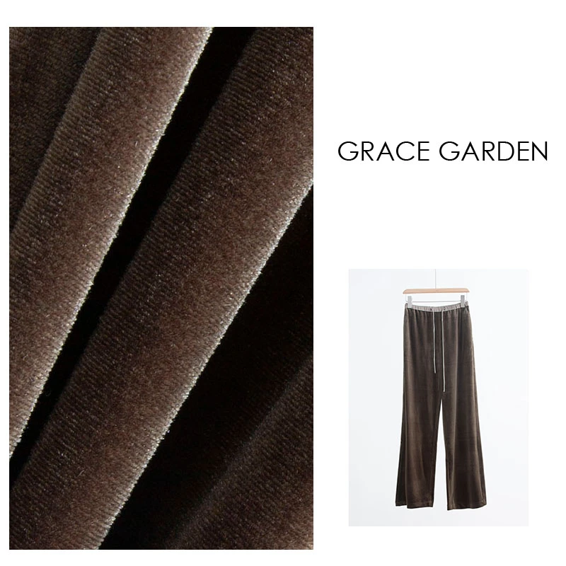 GRACE GARDEN【542号】丝绒裤！光泽金丝绒松紧腰休闲裤XXK3H0453