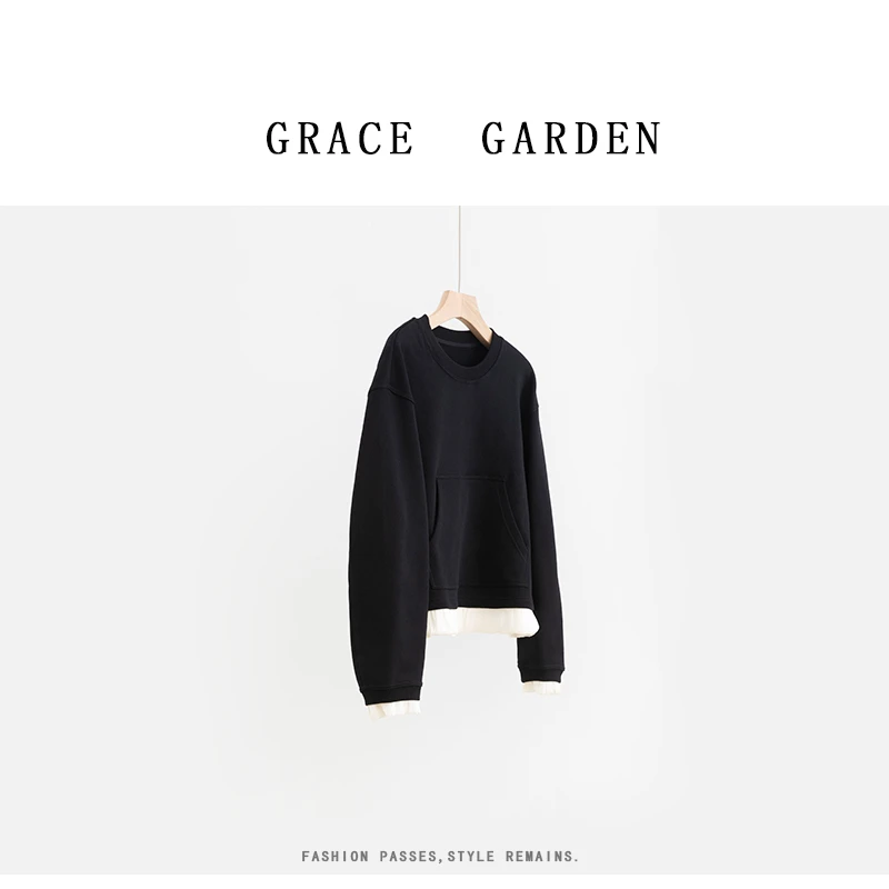 GRACE GARDEN【花边卫衣！】高级感拼接纱假两件卫衣NT4H1015