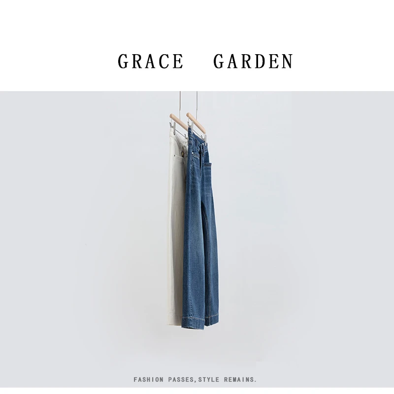 GRACE GARDEN【红标裤！加绒八方裤！】宽松阔腿牛仔裤NZK4J1904