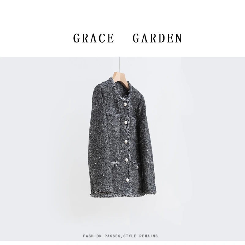 GRACE GARDEN【黑加仑！】轻奢高级毛边小香风毛呢外套YRF4J1611