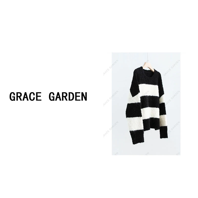 GRACE GARDEN【321号】国宝！黑白撞色加厚落肩针织衫ZZS3E2904