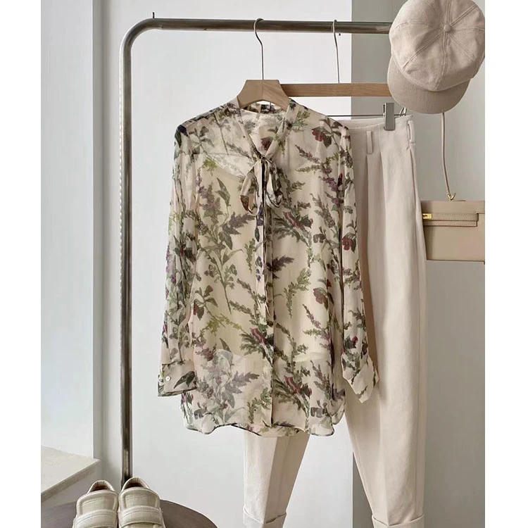 GRACE GARDEN真丝系带碎花衬衫上衣NCY2B2833