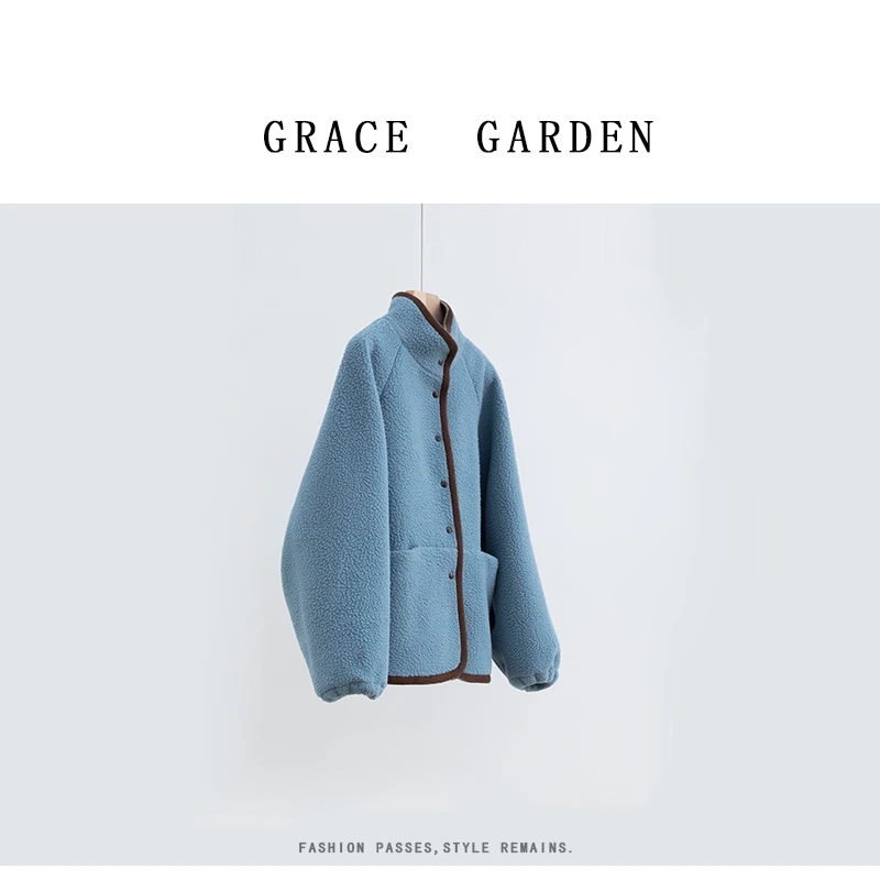 GRACE GARDEN【蓝调！】蓝色宽松立领摇粒绒外套MF4L0710