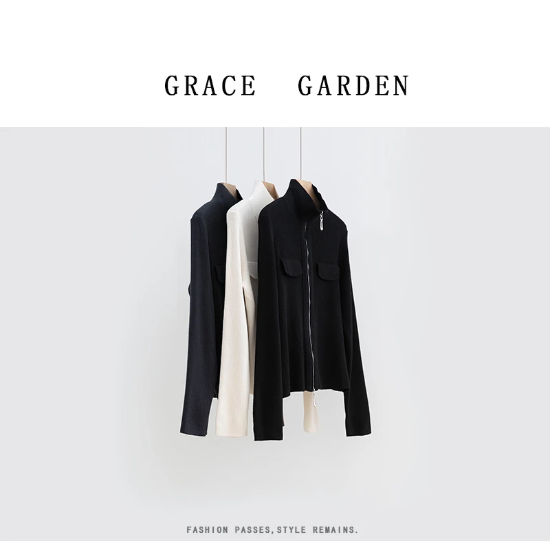 GRACE GARDEN【压路机！】老钱风时髦设计感双拉链针织衫ZZS4H0620