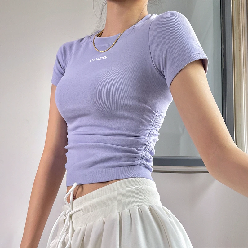 休闲运动T恤女夏季网红外穿修身弹力专业训练普拉提健身速干上衣