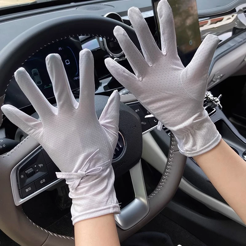 新款蝴蝶结防晒手套女夏季户外开车防紫外线遮阳轻薄冰丝手套防滑