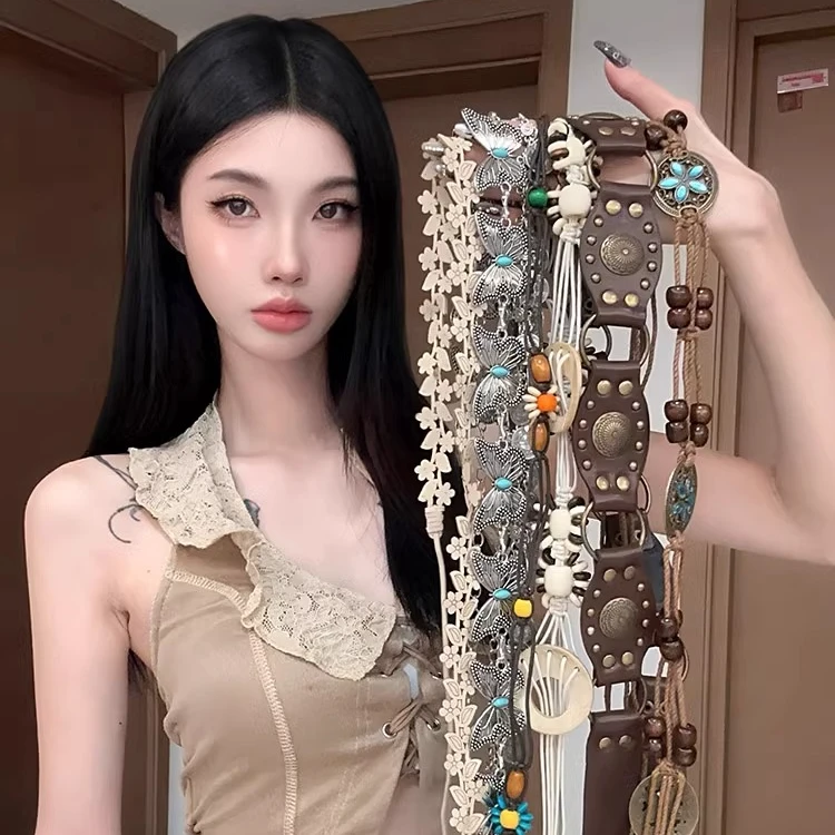 ins风小众复古腰带女2025新款百搭设计感腰链民族风流苏装饰皮带