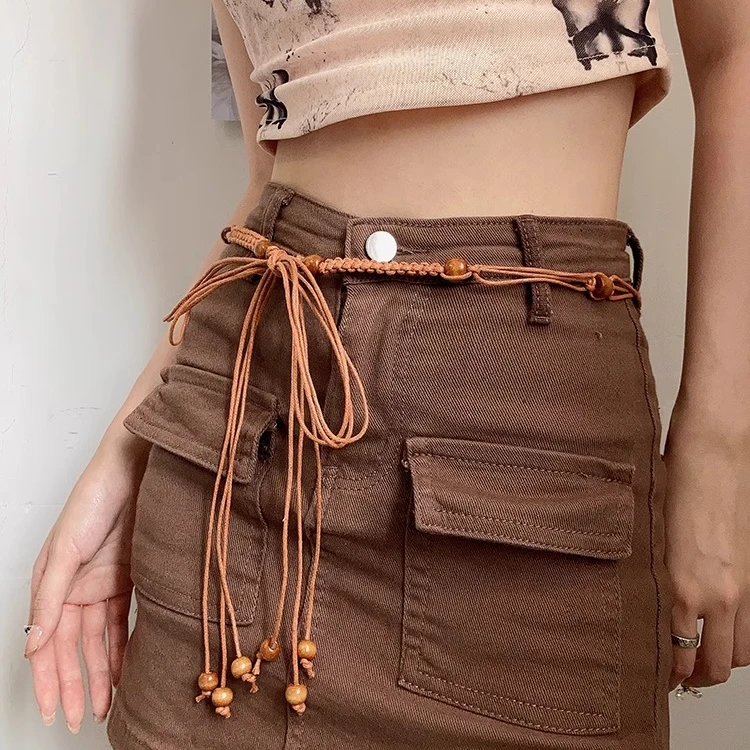 编织腰带女简约百搭民族风串珠流苏装饰配裙子腰链小众设计感皮带
