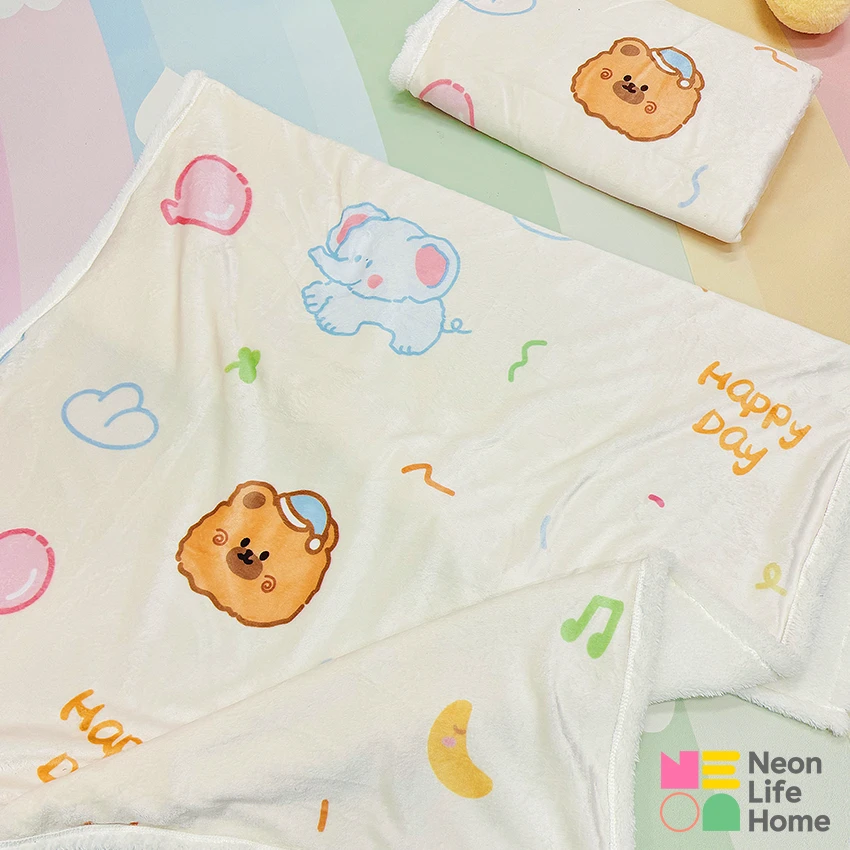 冬季牛奶绒加厚毛毯办公室睡毯法兰绒双层休闲沙发午睡毯奶油小熊