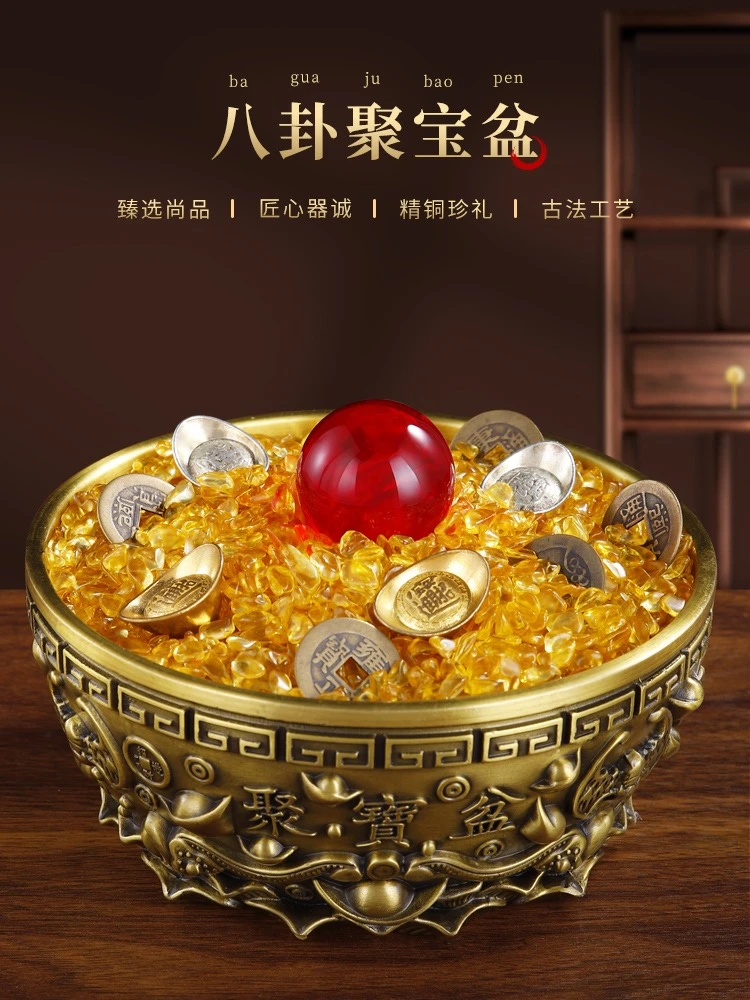 六福聚宝盆*香炉供炉送礼办公室家居摆件黄铜材质