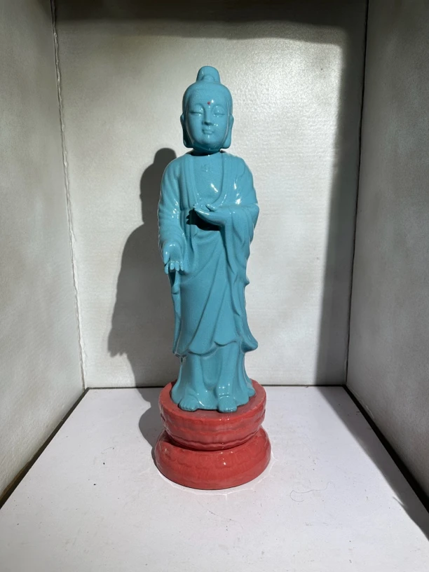 五代柴窑 两色佛像 高度 57公分 显德元年 胎釉一色