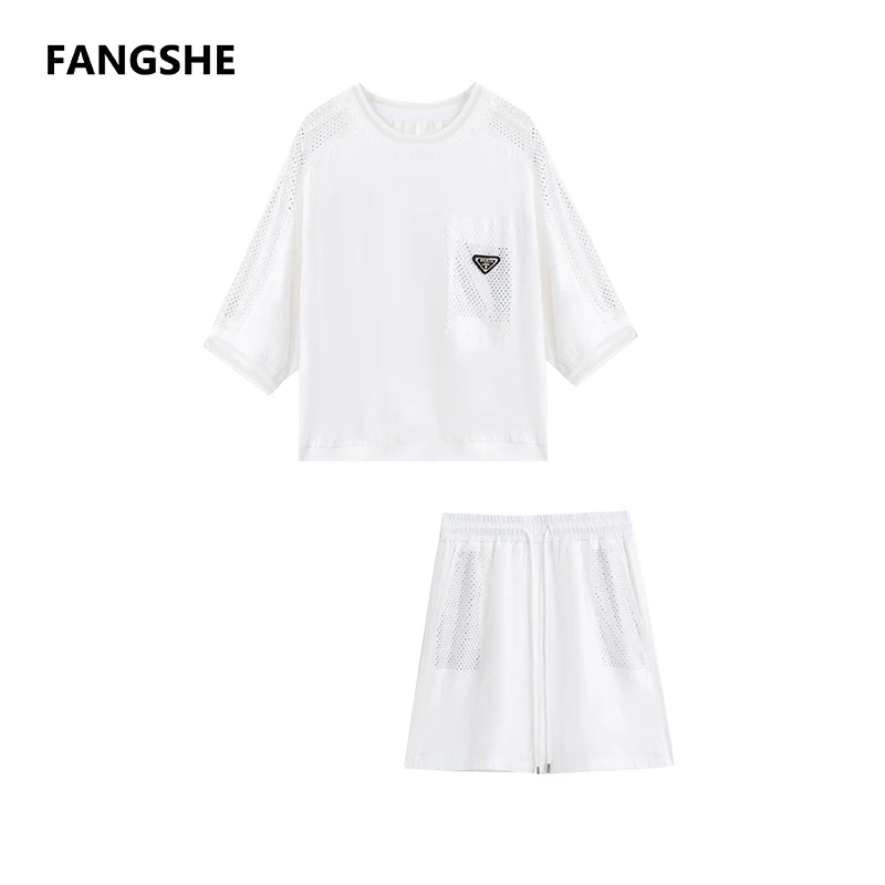 【私人高定】圆领镂空亮钻拼接口袋贴标气质短裤套装A522DK