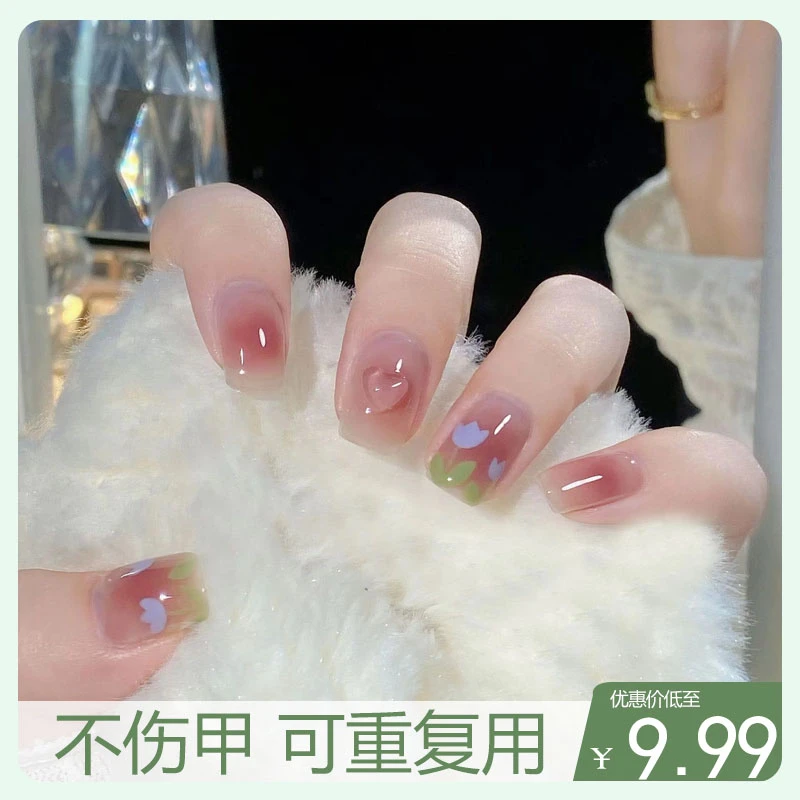 X72 春夏清新穿戴甲短款腮红立体郁金香美甲温柔小仙女美甲显白
