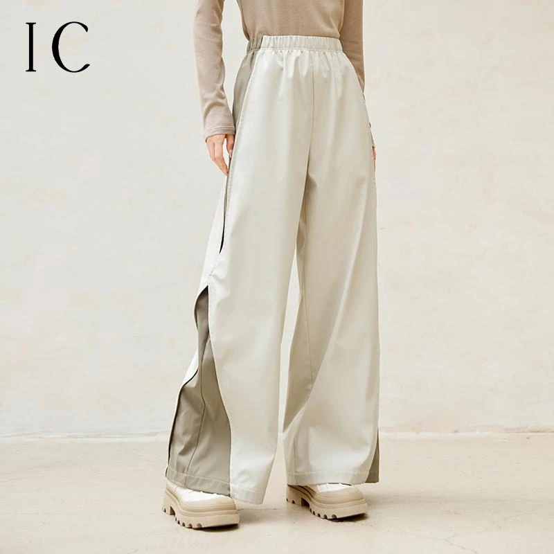 IC 休闲舒适撞色加厚拉毛休闲裤2024新款早秋时尚高级感女长裤