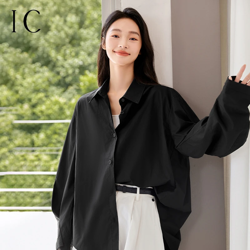 IC简约设计感休闲宽松衬衫女2024新款秋季通勤百搭质感长袖上衣