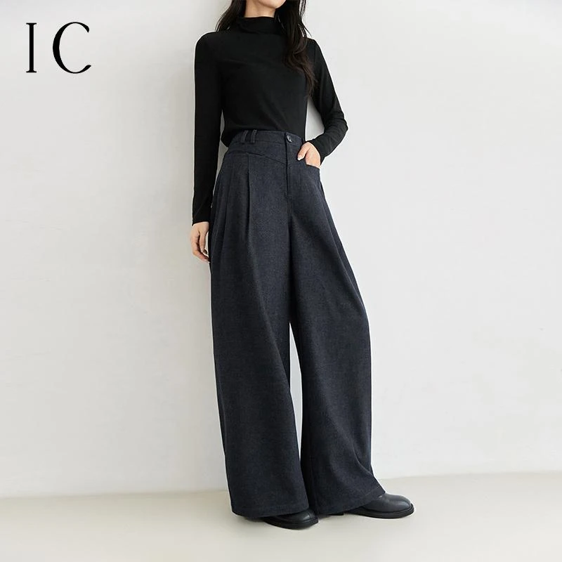 IC 慵懒百搭通勤宽松舒适休闲裤女2024新款秋季立体捏褶设计裤子