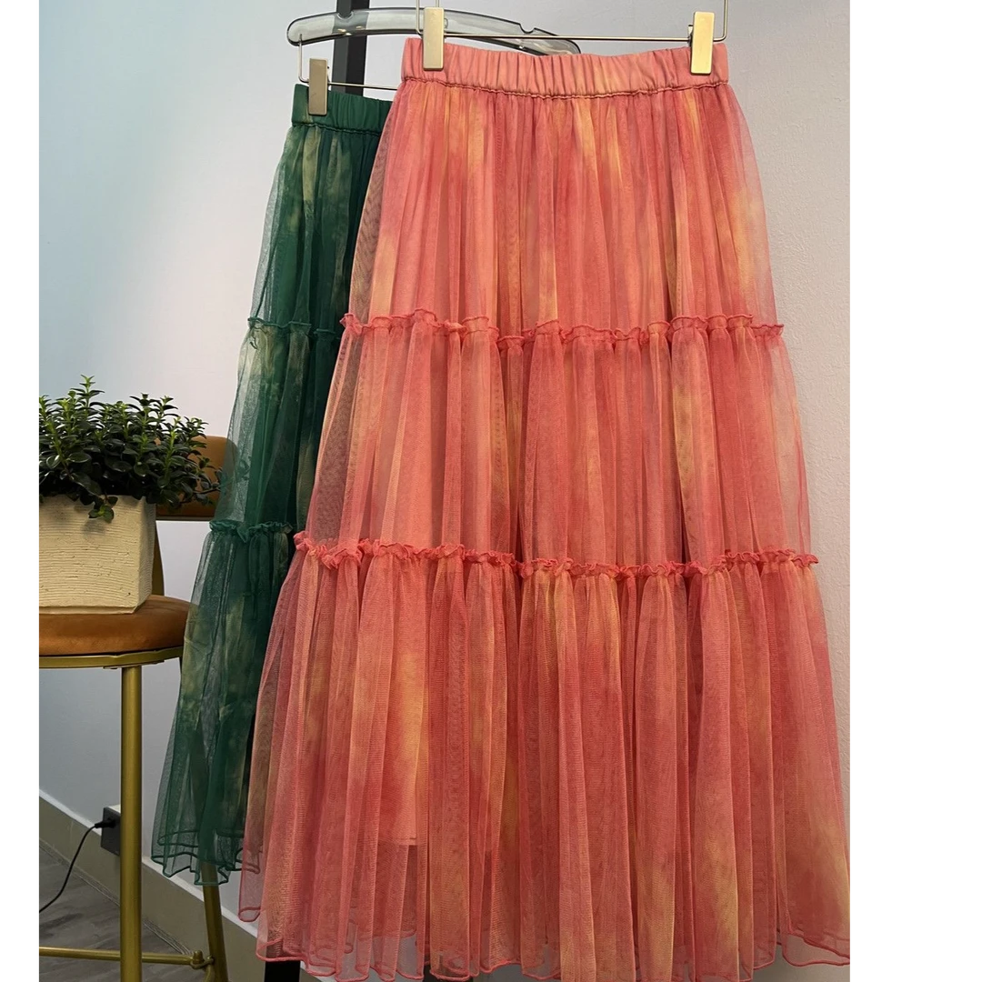 【112】新款夏秋季高档洋气网纱蛋糕A字裙半身裙女款爆款纱裙长裙